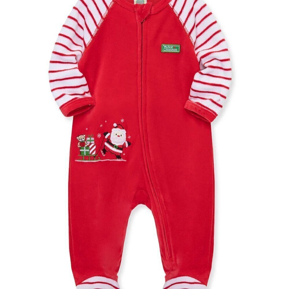 Little me Santa Velour Zip Footie 3 months